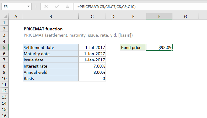 Excel PRICEMAT Function
