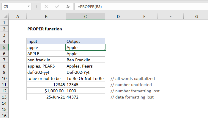 Excel PROPER Function