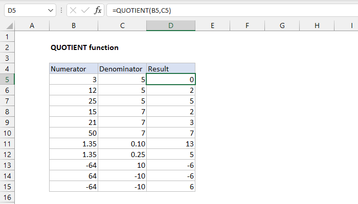 Excel QUOTIENT Function