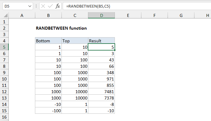 Excel RANDBETWEEN Function