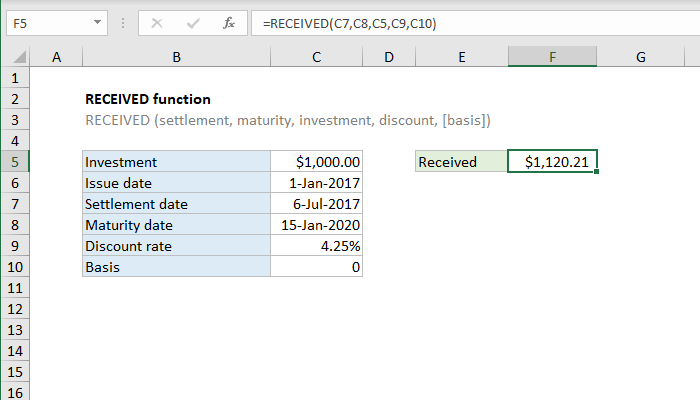 Excel RECEIVED Function