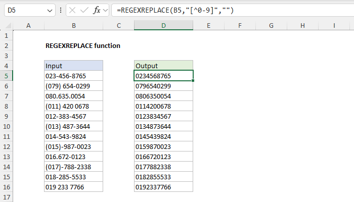 Excel REGEXREPLACE Function