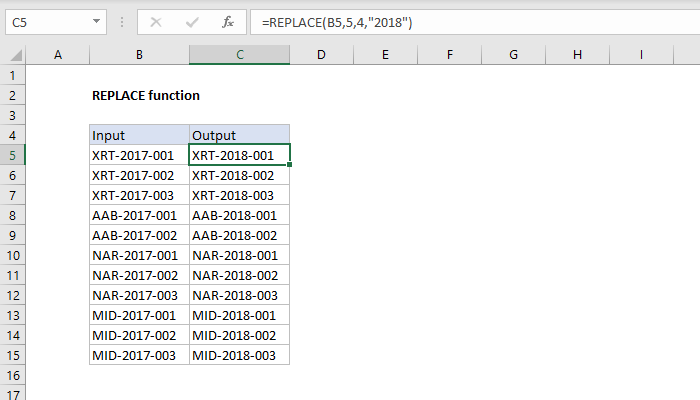 Excel REPLACE Function