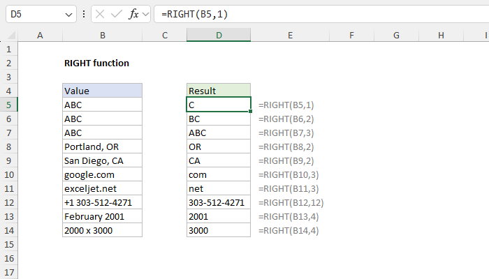 Excel RIGHT Function