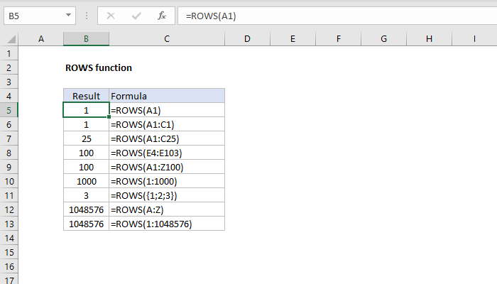 Excel ROWS Function