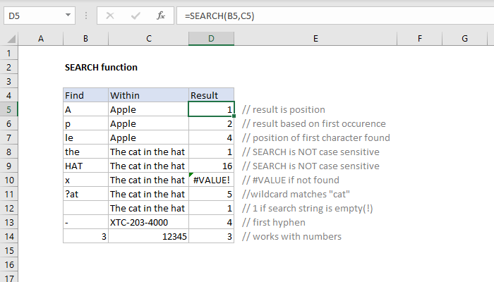 Excel SEARCH Function