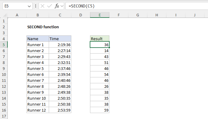 Excel SECOND Function