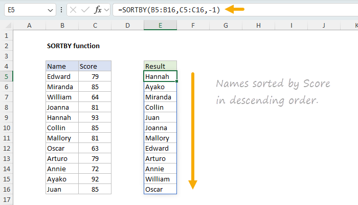 Excel SORTBY Function
