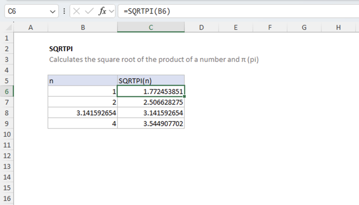 Excel SQRTPI Function