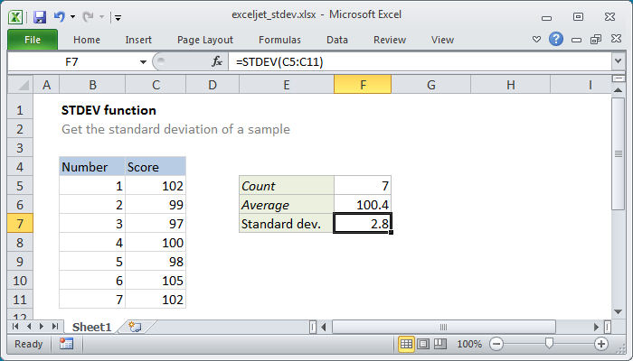 Excel STDEV Function