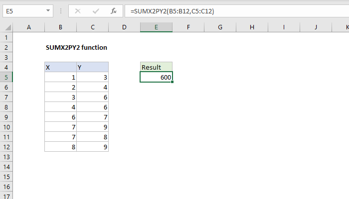 Excel SUMX2PY2 Function