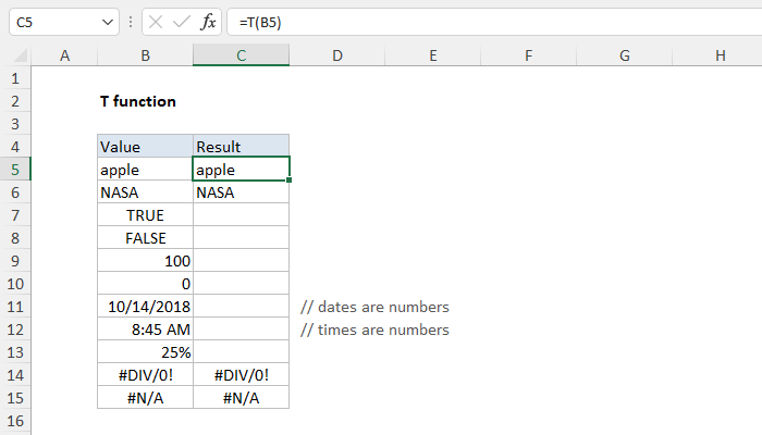Excel T Function