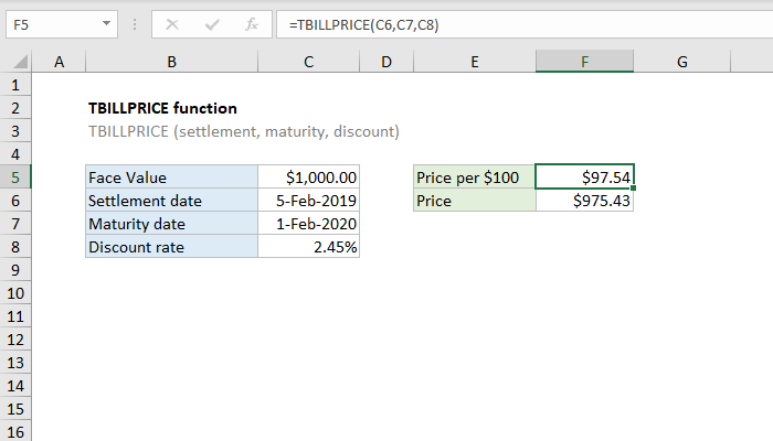 Excel TBILLPRICE Function