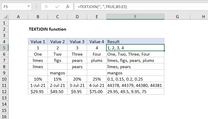 Excel TEXTJOIN Function