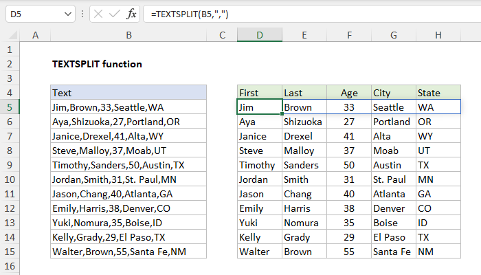 Excel TEXTSPLIT Function