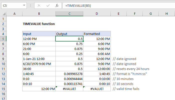 Excel TIMEVALUE Function
