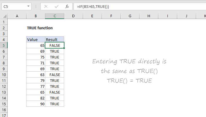 Excel TRUE Function