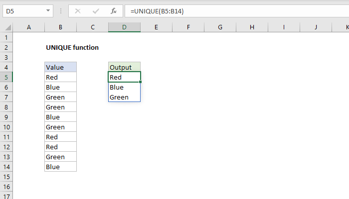 Excel UNIQUE Function