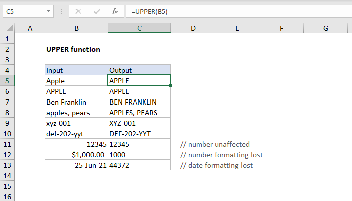 Excel UPPER Function