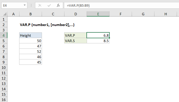 Excel VAR.P Function
