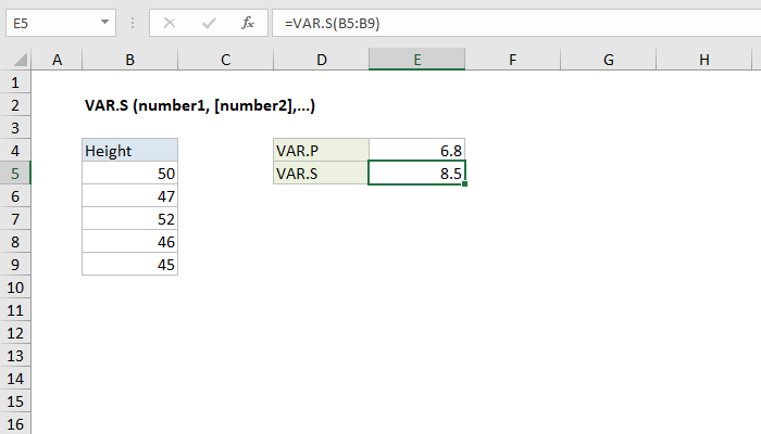 Excel VAR.S Function