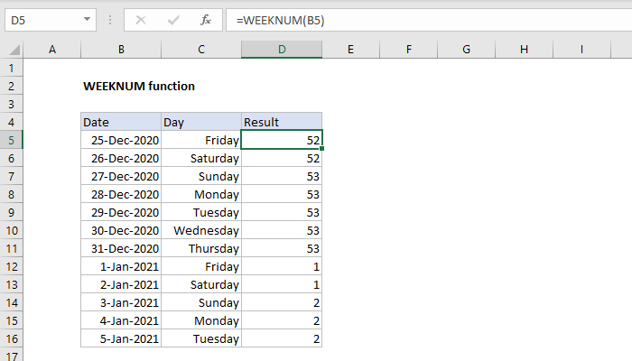 Excel WEEKNUM Function