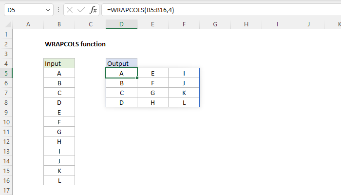 Excel WRAPCOLS Function