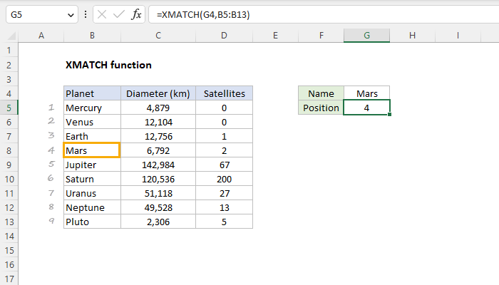Excel XMATCH Function