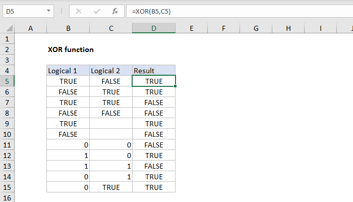 Excel XOR Function