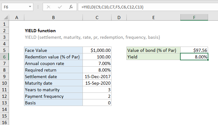 Excel YIELD Function