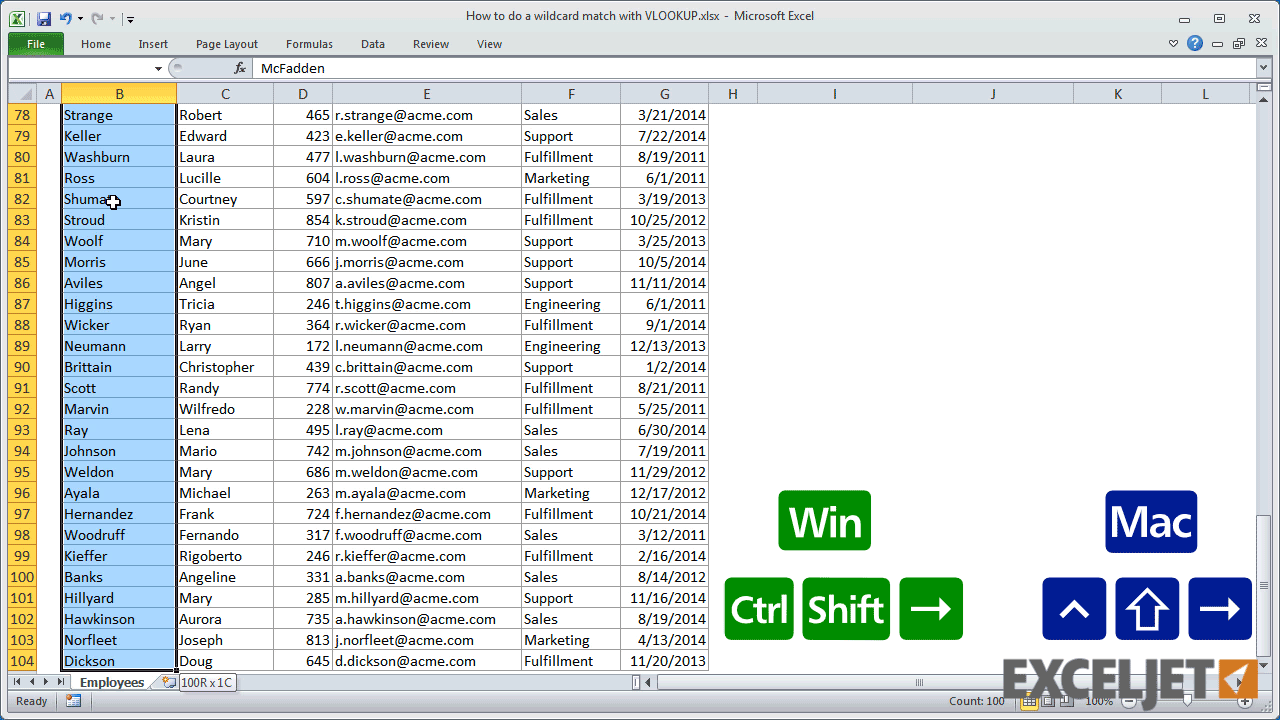 Extend the selection to the last cell right