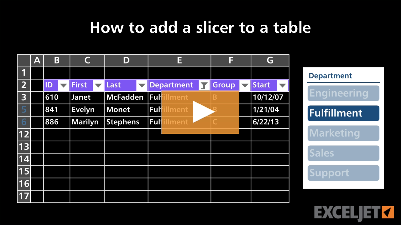 How to add a slicer to a table