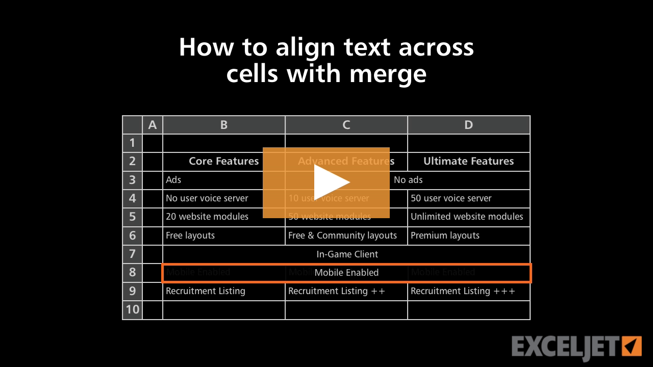 How to align text across cells with merge in Excel