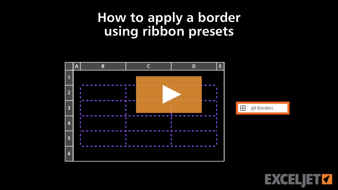 How to apply a border using ribbon presets in Excel