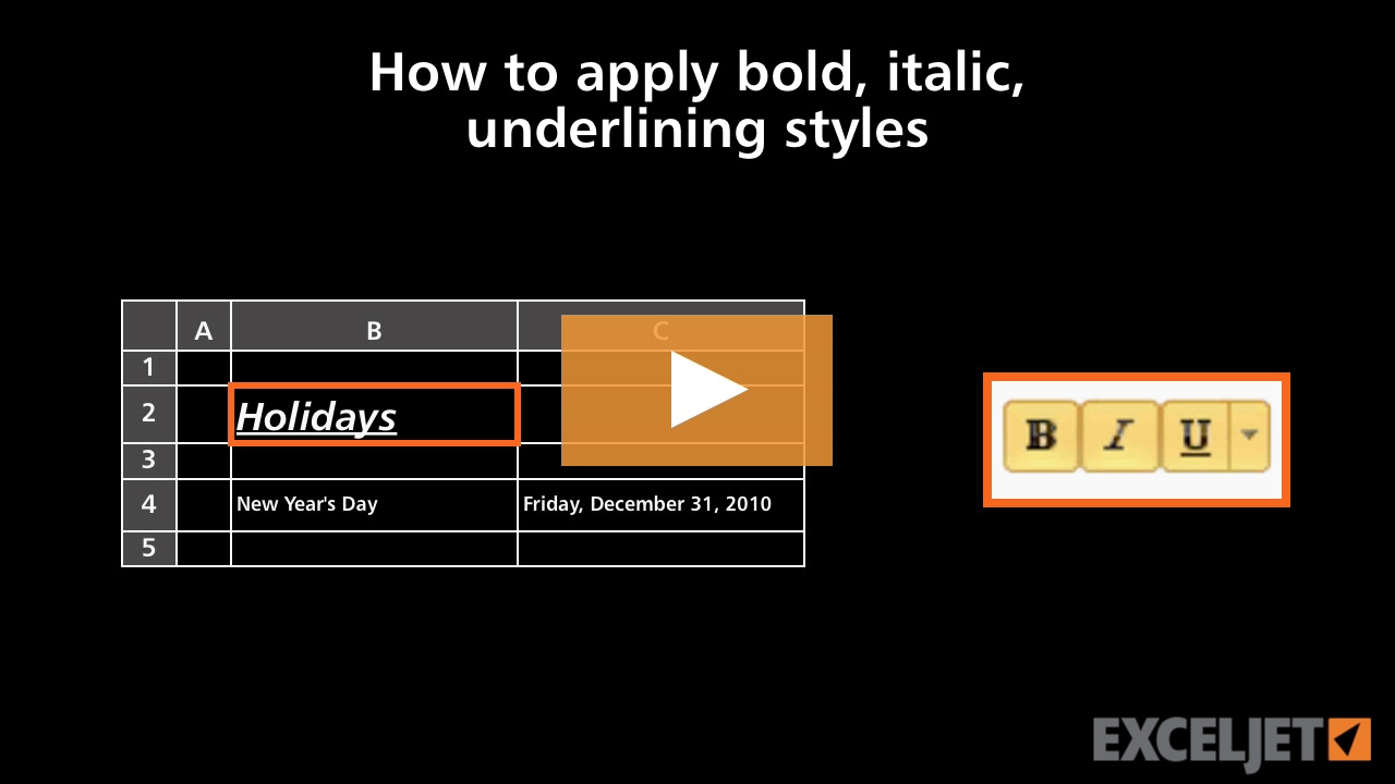 How to apply bold, italic, underlining styles in Excel