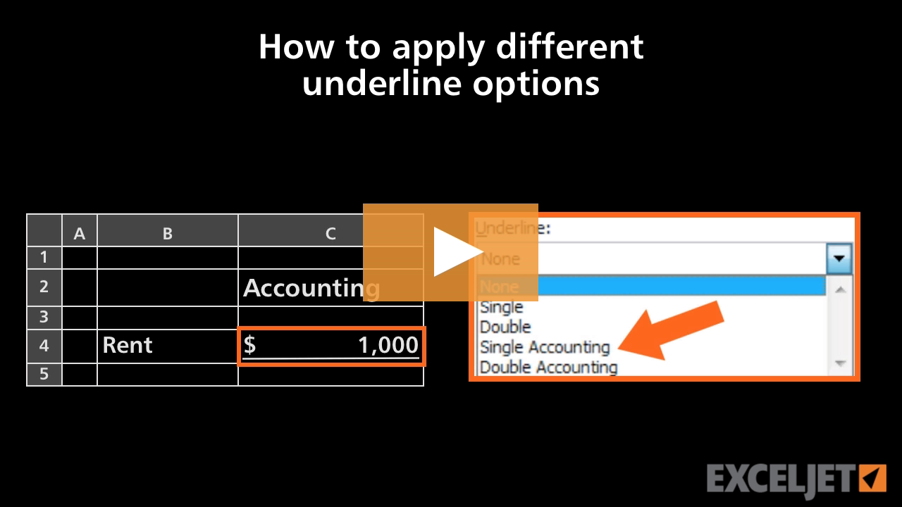 How to apply different underline options in Excel