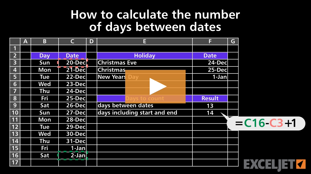 Excel How to calculate the number of days between dates