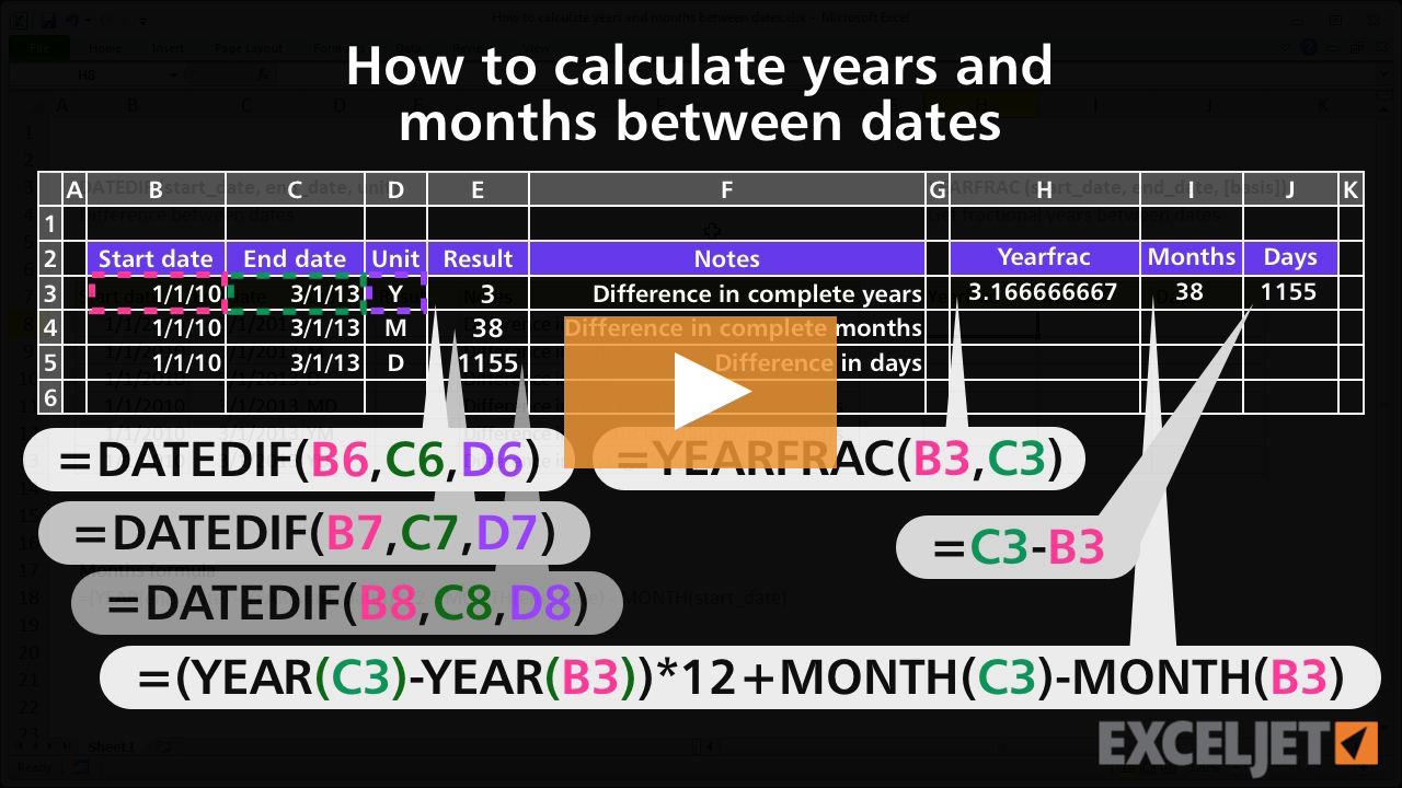 How to calculate years and months between dates