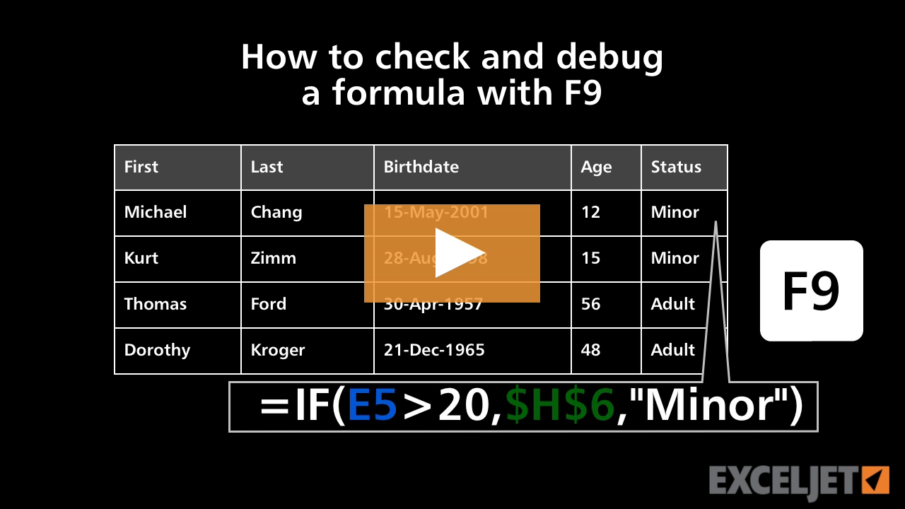 How to check and debug a formula with F9