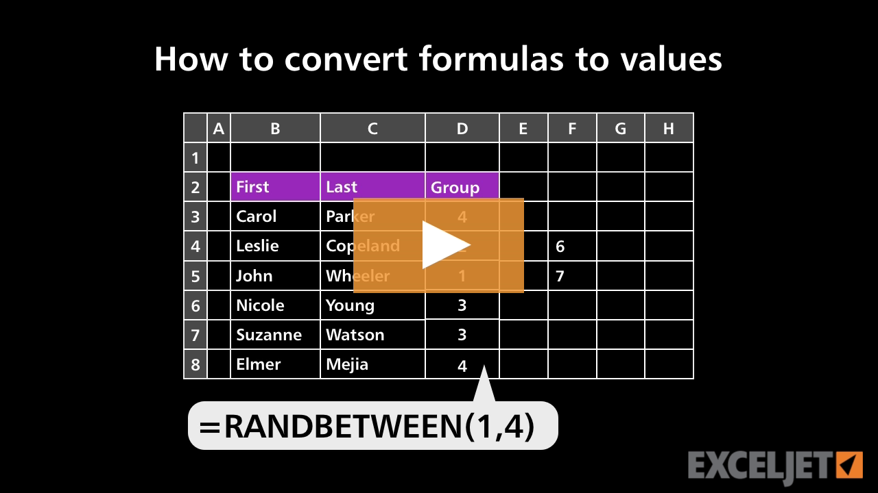 How to convert formulas to values