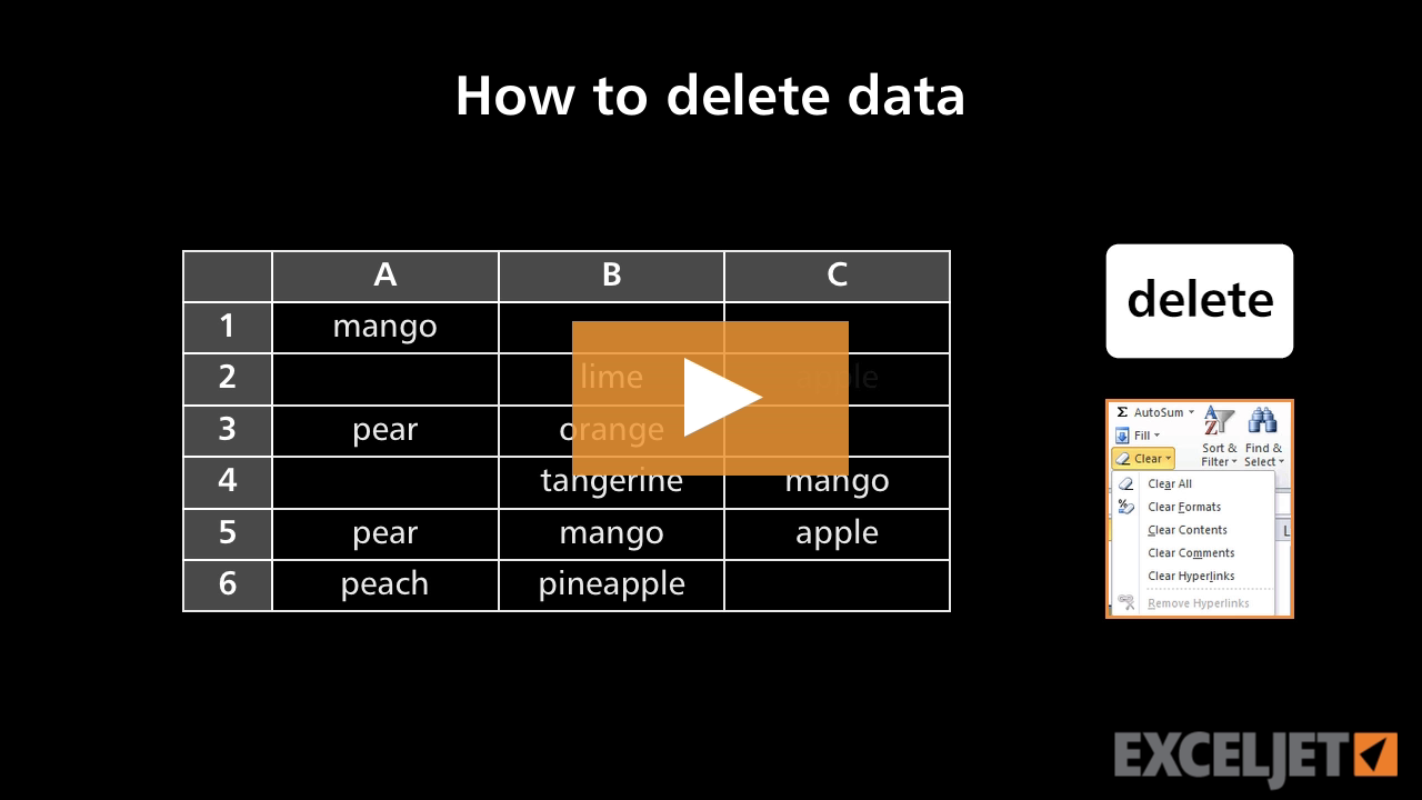 How to delete data in Excel