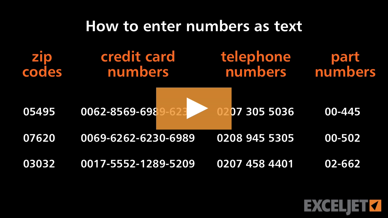 How to enter numbers as text in Excel