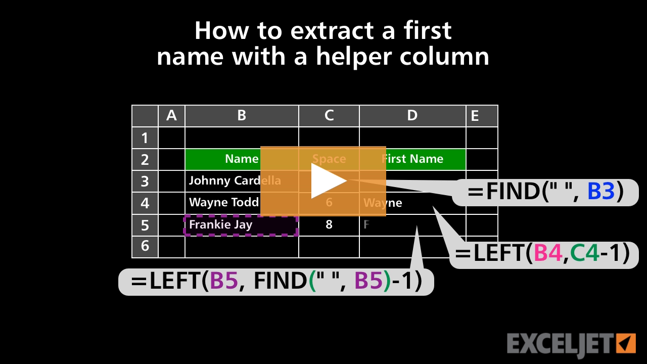 How to extract a first name with a helper column
