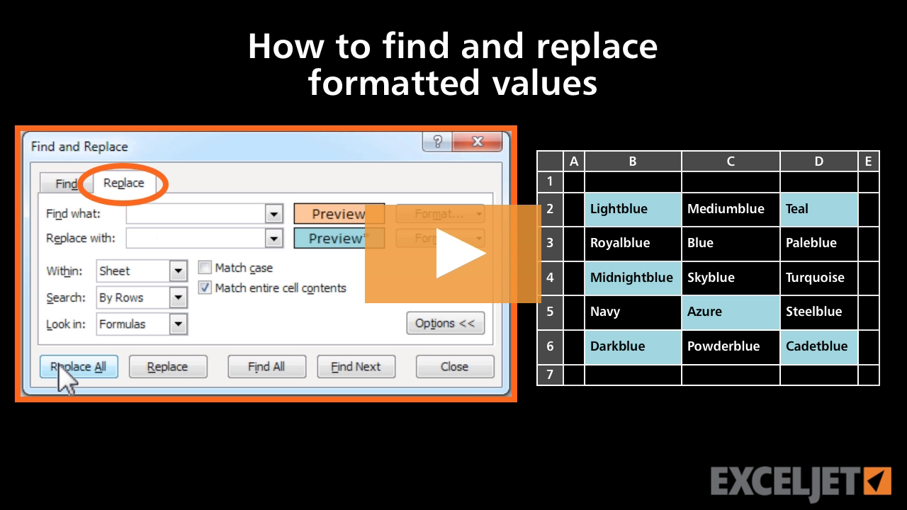 How to find and replace formatted values in Excel