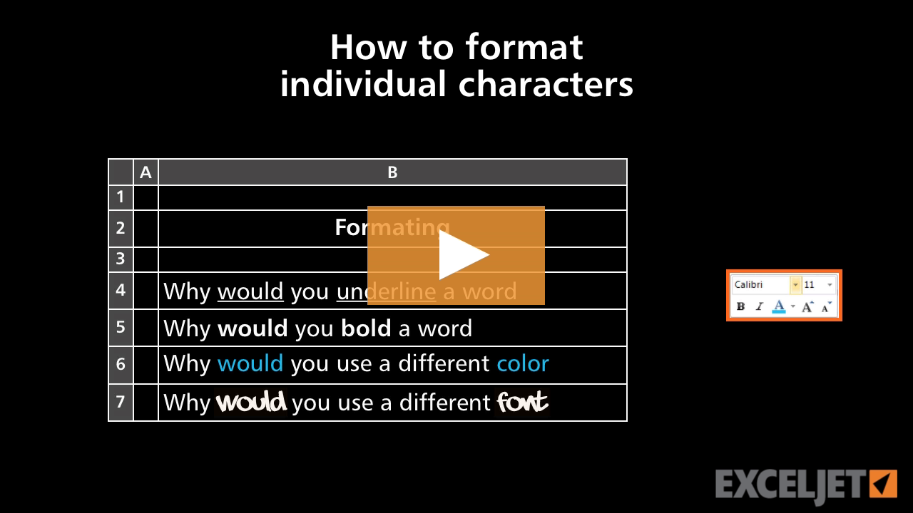 How to format individual characters in Excel