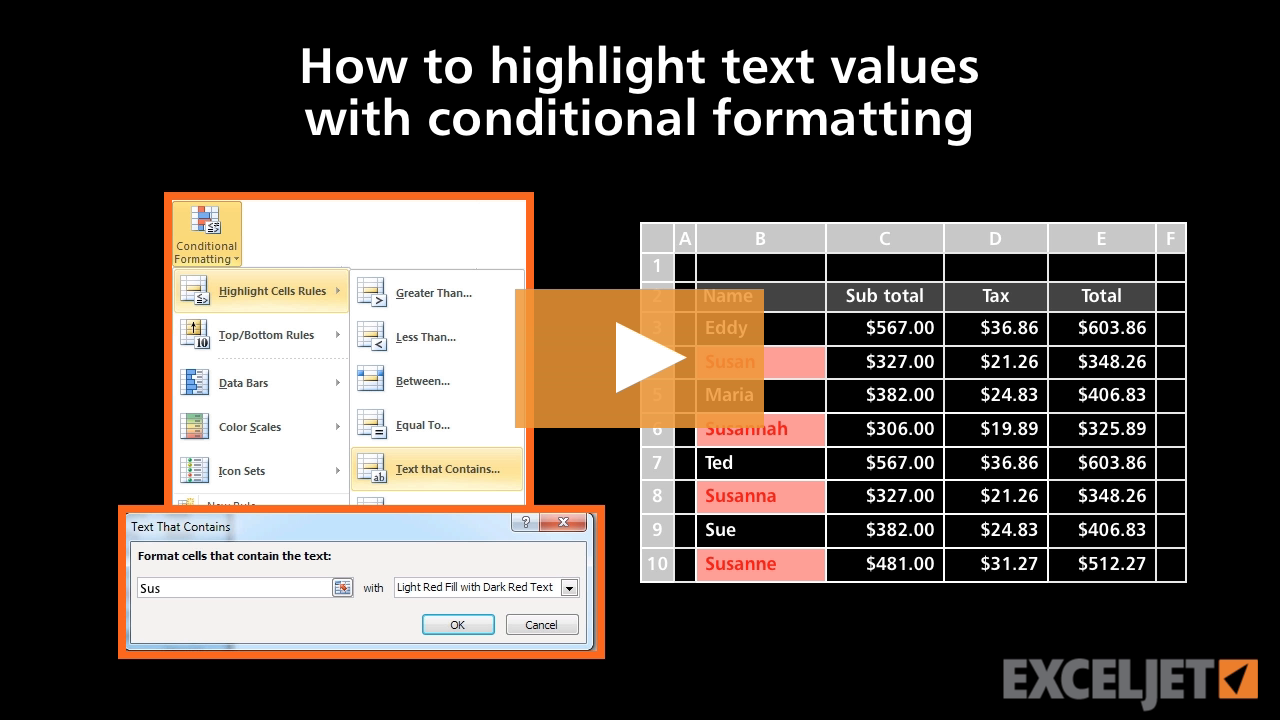 How to highlight text values with conditional formatting