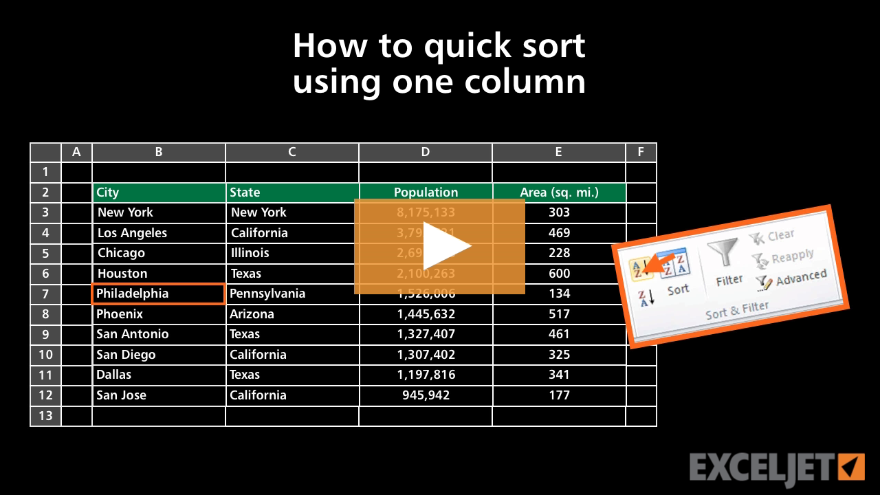 How to quick sort using one column in Excel