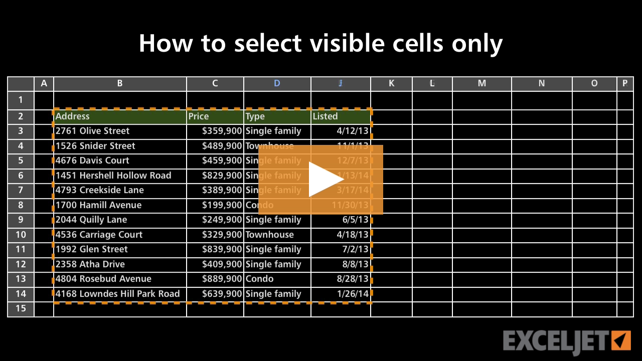 How to select visible cells only