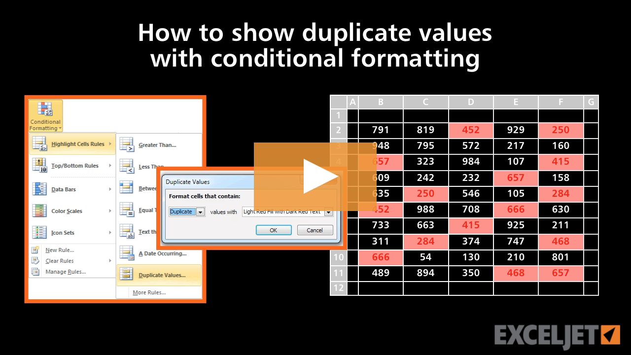 How to show duplicate values with conditional formatting