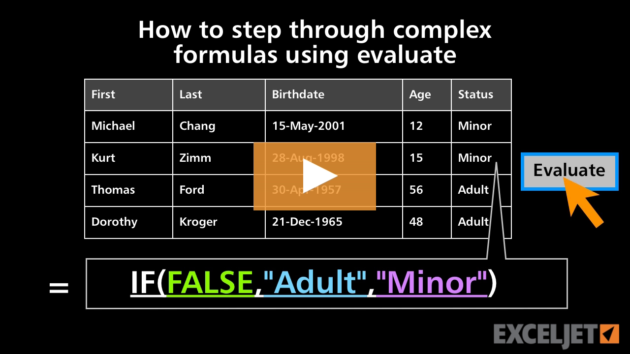 How to step through complex formulas using Evaluate